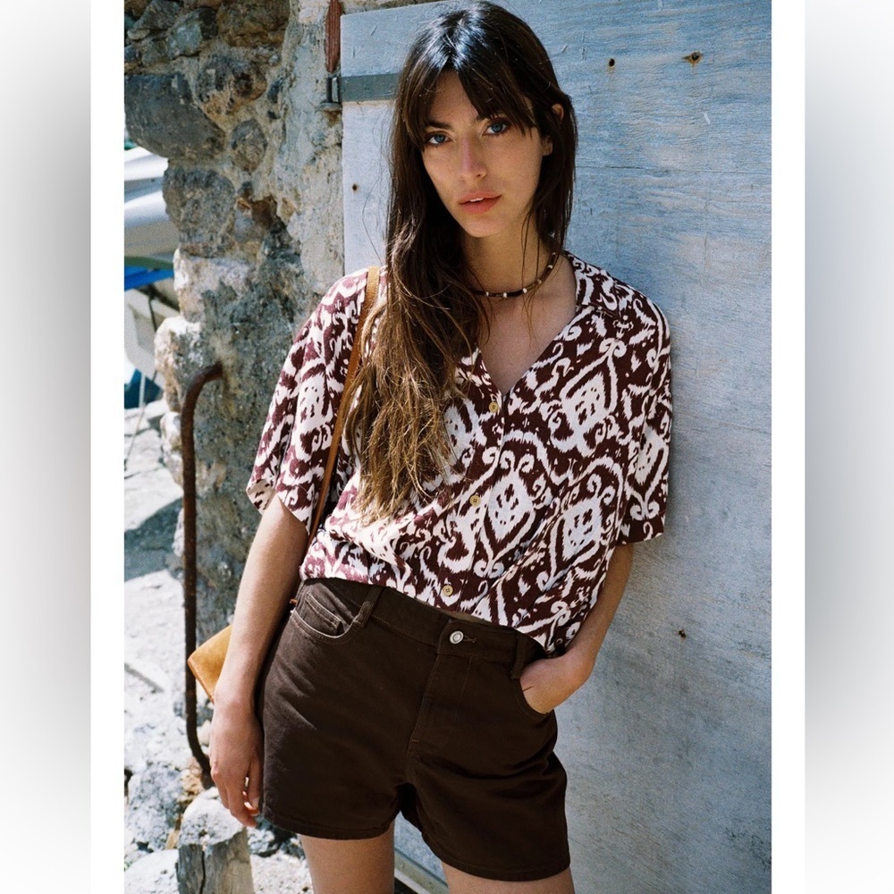 Zara Linen Blend Printed Shirt